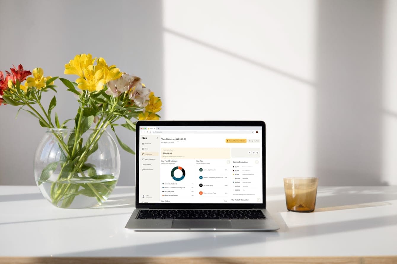 Hive portal on a laptop showing a fund breakdown